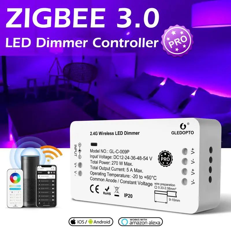 Abuess Zigbee 3.0 Reset Pogu Smart LED Sloksnes Dimmer Controller Pro Lietošanai Ar Tuya SmartThings App Alexa RF Tālvadības pults
