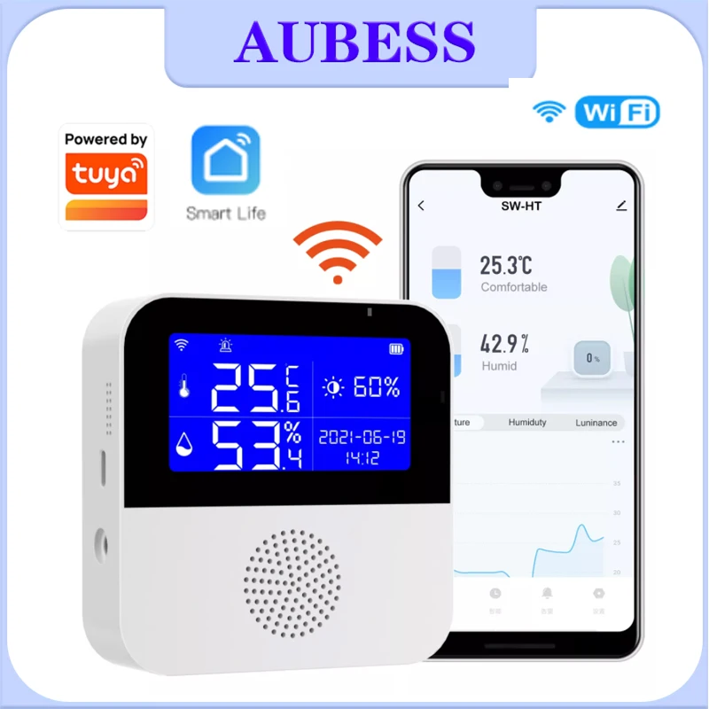 Aubess Tuya Smart Home WIFI Temperatūras, Mitruma Sensoru Iekštelpu Termometru, Higrometru, Detektors Strādā Ar Google Palīgs 2022
