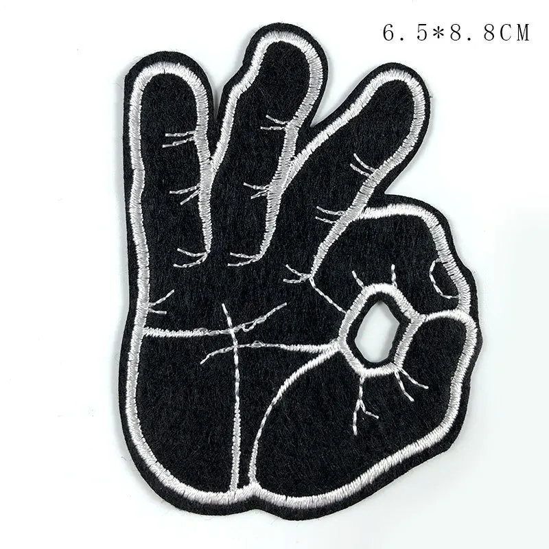 Melns Izšuvumi Žests OK Pirkstu Plāksteriem, par Apģērbu Šūšanas, Apavu Maiss Zēni Nozīmītes Dzelzs-par Kažoku Ielāpiem DIY Mētelis Dekori Somas