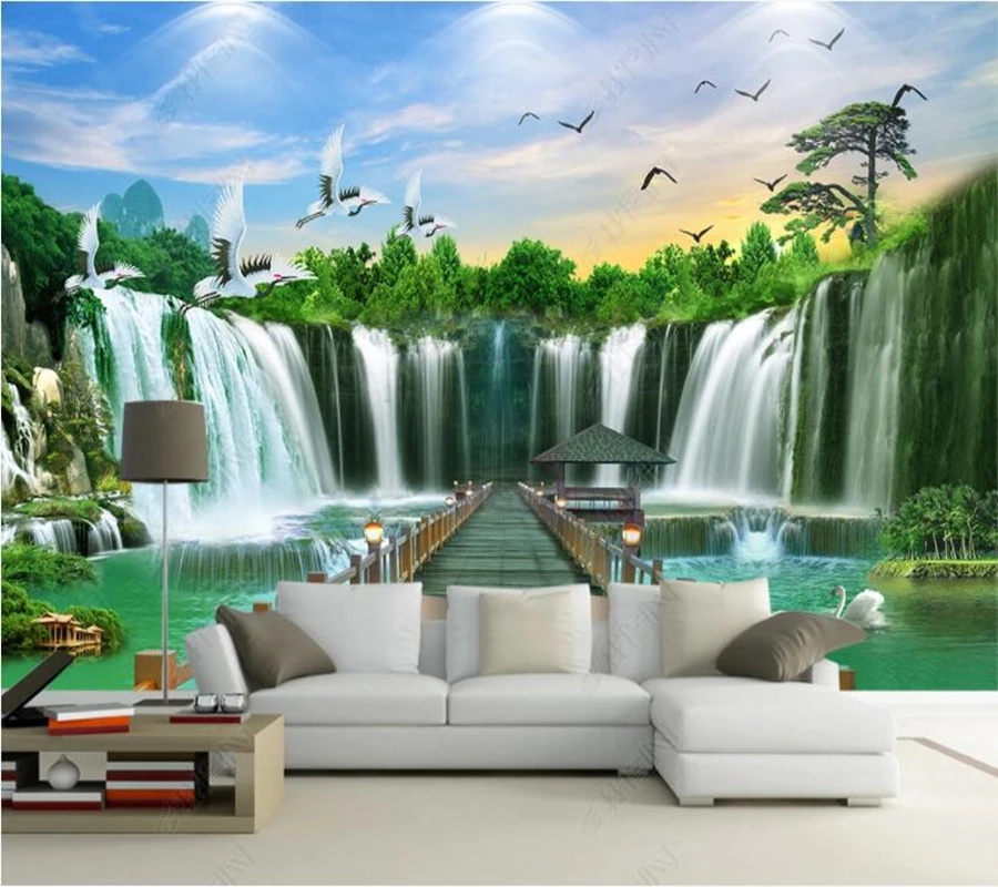 Pasūtījuma papel de parede sveikt priežu ūdenskritums dabas ainavu, 3d tapetes, sienas,viesistabā beroom wall papers mājas dekoru