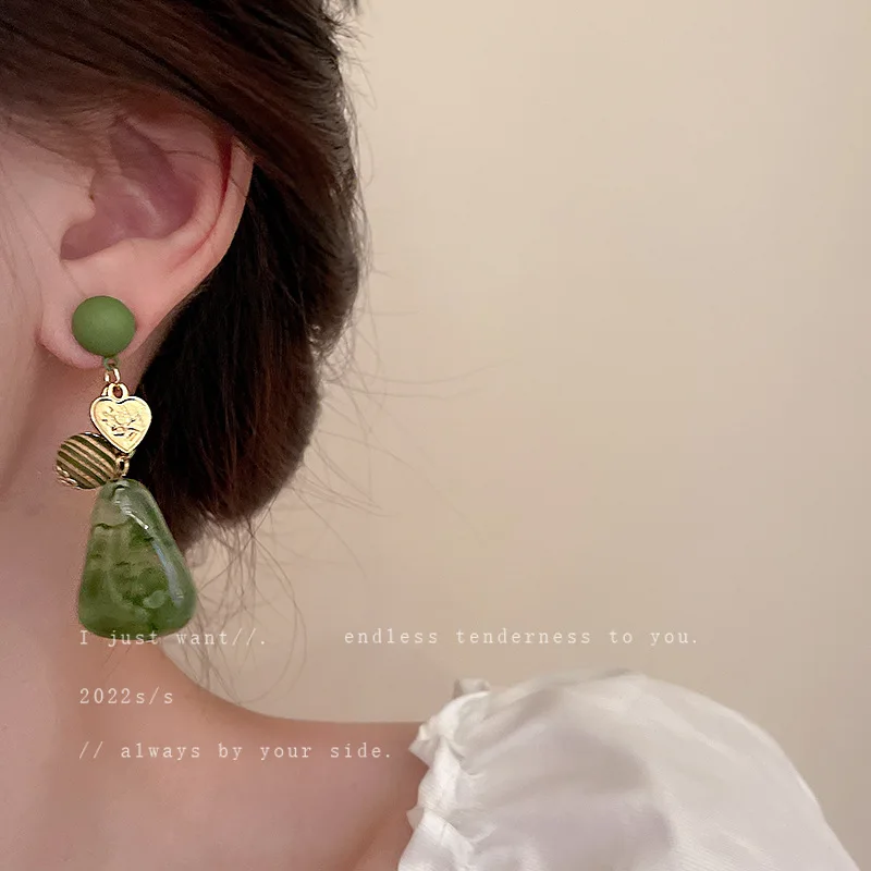 Aksesuāri, modes mūsdienu ilgi eļļas glezna zaļā retro pērle trīsstūris auskari pils stilā, temperaments, personības auskari 2