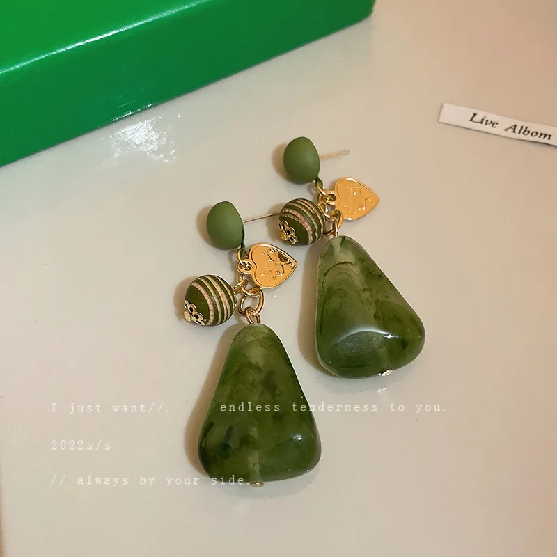 Aksesuāri, modes mūsdienu ilgi eļļas glezna zaļā retro pērle trīsstūris auskari pils stilā, temperaments, personības auskari 3