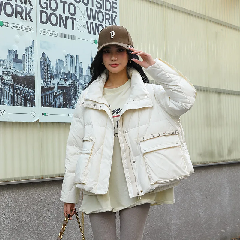 Dūnu jaka sieviešu 2022. gada ziemas jaunas īstermiņa modes vienkārši, stand-up apkakle balta pīle uz leju, garām piedurknēm, sieviešu jaka 3