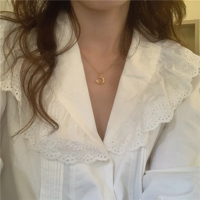 Korejiešu Stilā Ar V-Veida Kakla Salds Blūze Pavasara Sieviešu Krekls Blusas Izlīdzināšanu Piedurknēm Vintage Modes Dāma Elegants Autunm Balts Lelle Topi 9313 5