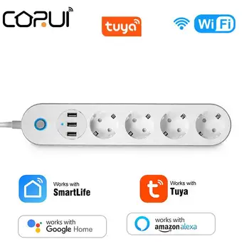 CORUI Tuya Wifi ES 4 Pievienojiet Jaudas Sloksnes Smart Home pagarinātāju Elektrības Kontaktligzda Ar 3 USB Ports Tālruņa Uzlādes Tīkla Filtrs