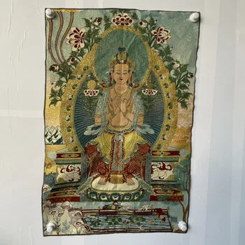 Da Shi Zhi Bodhisatva antīko kolekciju kaligrāfija un krāsošanas Budas Thangka brokāta izšuvumi banner