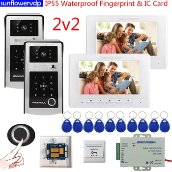 Domofons Ar Kameru, IP55 Ūdensizturīgs Video Domofons pirkstu Nospiedumu IC Domofons Dzīvoklis Video Durvju zvans + Elektroniskā Durvju Bloķēšana