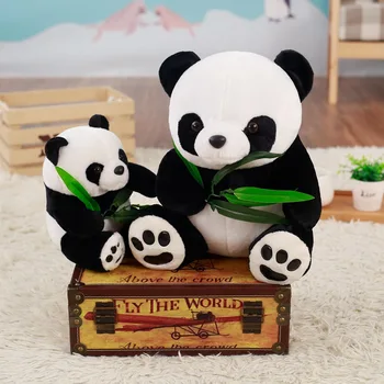 Gudrs Panda ar Bambusa Lapām Plīša Rotaļlietas, Mīksta Karikatūra Dzīvnieku Melnā un Baltā Panda Pildījumu Lelle Dzimšanas dienas Bērnu Dāvanas