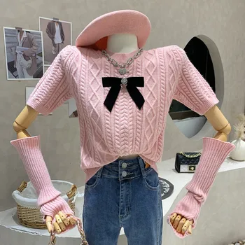 Jauns Sieviešu Apģērbu 2022 Rudens Ziemas Universāls, loku džemperis noņemams piedurknēm ar apaļu kakla džemperis adīts tops