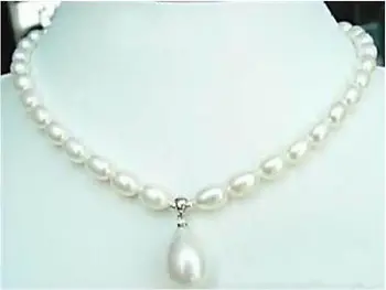 Jaunā 7-9MM Balts Kultivētas Pērles & Shell Pērle, Kulons, Kaklarota 18