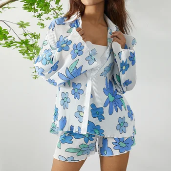 Sieviešu Modes Flower/ Neregulāru Drukāšanu, Divi-gabals Apģērbu Komplekts ar garām Piedurknēm Blūze Topi un Taisnu kāju Bikses, Uzvalks 2