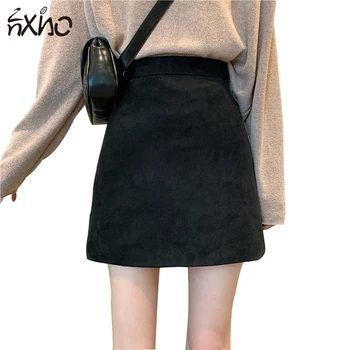 Sieviešu Īsi Svārki Black-line Augsta Vidukļa Zamšādas Sieviešu Modes Vienu soli Svārki Gadījuma Visu maču korejiešu stila Harajuku y2k Svārki