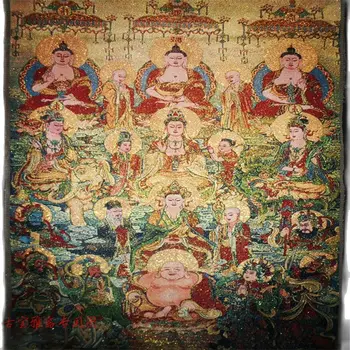 Tibeta Tibetas Thangka Budas Zīda Izšuvumi Dekoratīvās Karājas Kā