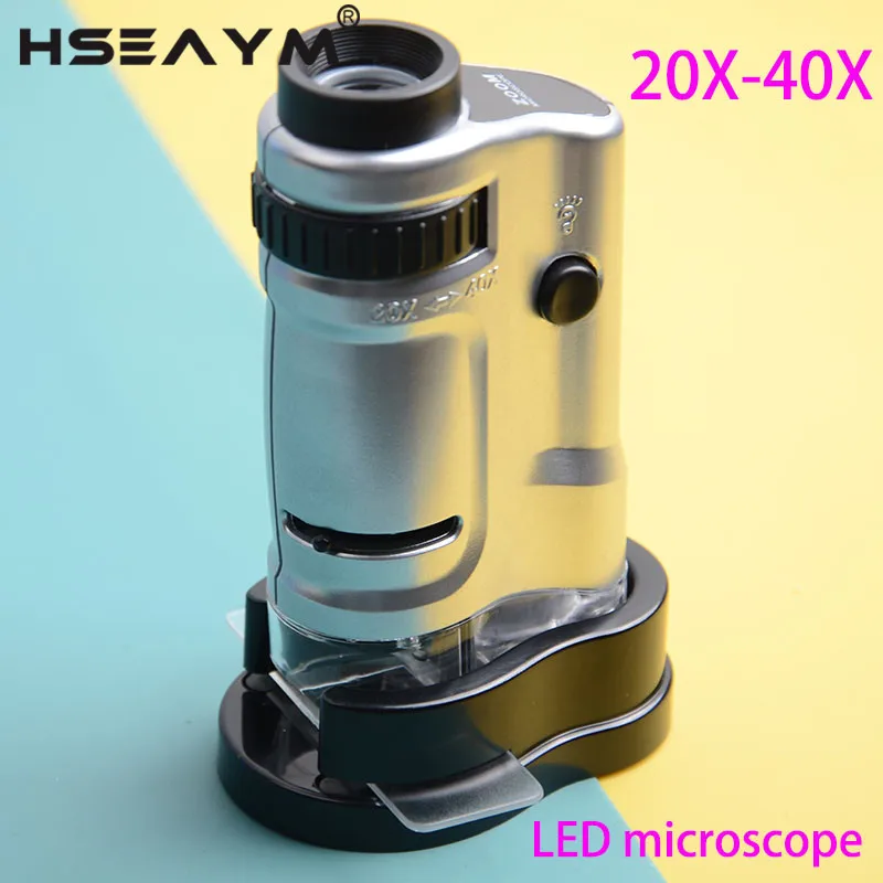 1 LED Lampas, Gaismas 20X-40X Tālummaiņas Rokas Mikroskopu Bāzes Rotaslietas Palielināmais Stikls Juvelieris Acu Lupa Remonts Lupa Microscopio 0