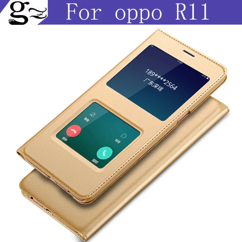 100% oriģināls ādas imitācijas atvērt logu 5.5 collas OPPO R 11 atveramu vāku soft gadījumā OPPO R11