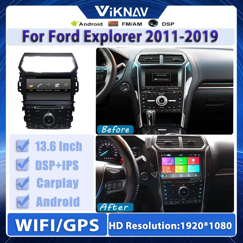 13.6 collas 2 din Android PX6 Auto Radio stereo Ford Explorer 2011-2019 Multimediju DVD Atskaņotājs, GPS navigācija, magnetofons 2din