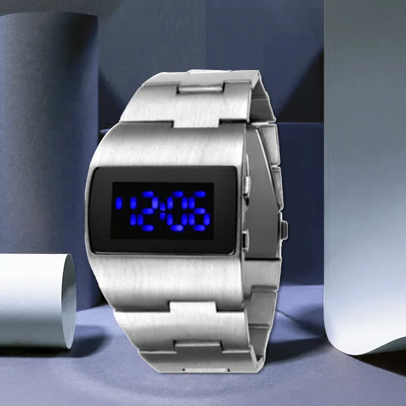 2023 Vīriešu Skatīties Nerūsējošā Tērauda Zils Sarkans Ciparu LED Luksusa Militārās Modes, Sporta Kleitu Rokas pulksteni Jauns Vīriešu pulkstenis