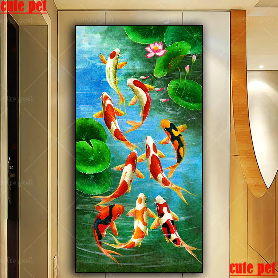 5d Diy dimanta glezna Krustdūrienā seniem karpas koi zivju lotus Izdarīt pilnu kvadrātveida urbt izšuvumi rhinestone mozaīkas Dekori liela