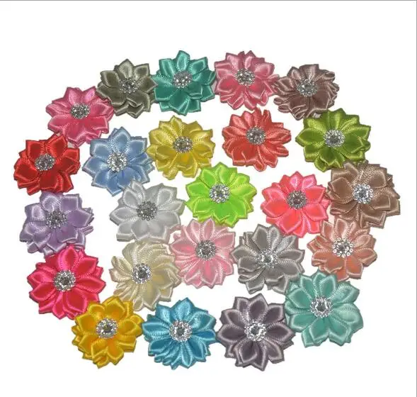 Bezmaksas piegāde 30PCS 3.7 cm satin ziedu DIY matu aksesuārs var sajaukt krāsas(HMF-20)