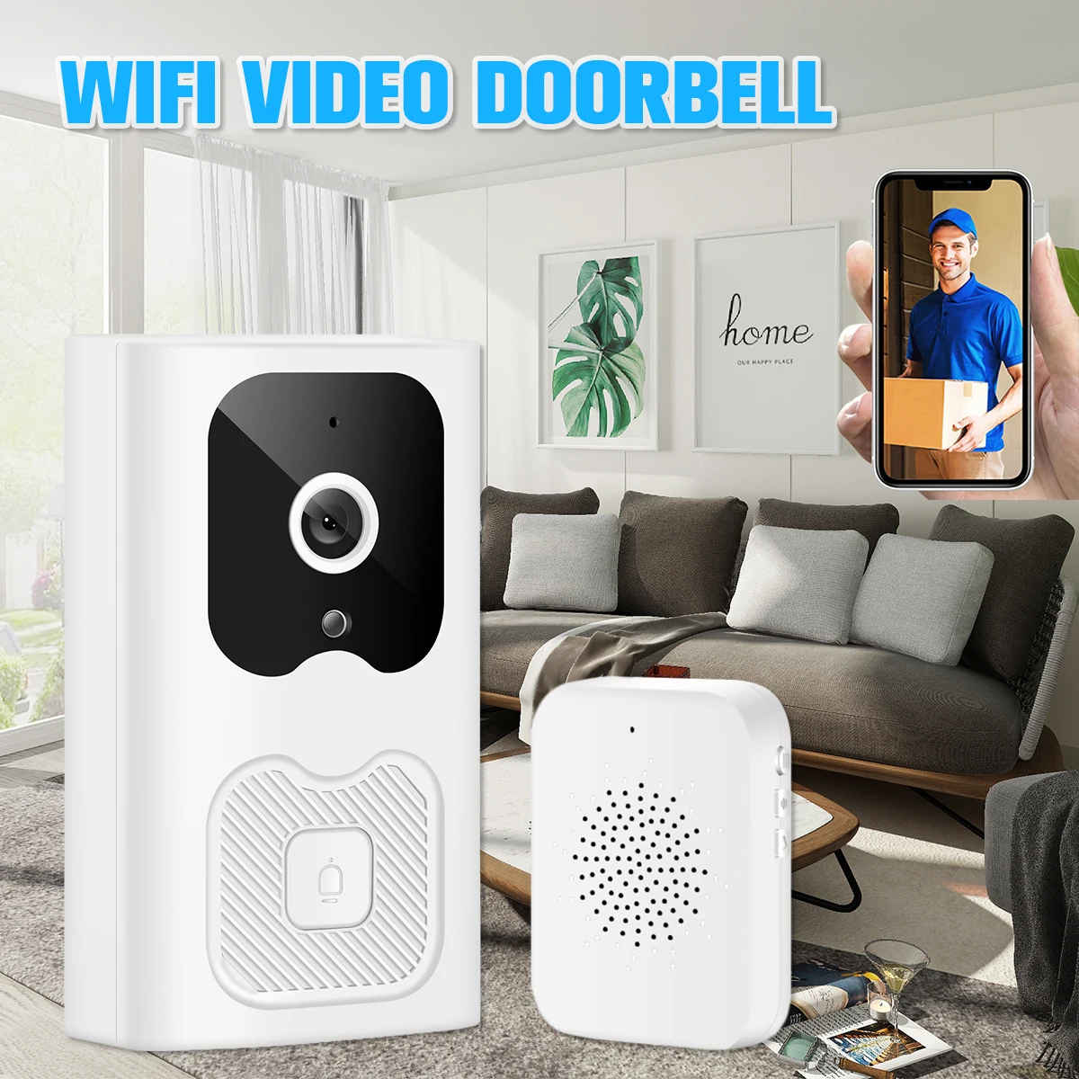 Bezvadu Video Durvju WiFi Smart Kamera ar divvirzienu Audio Uzlādējams Gredzenu Video Durvju Platleņķa Drošības Aizsardzības Mājas
