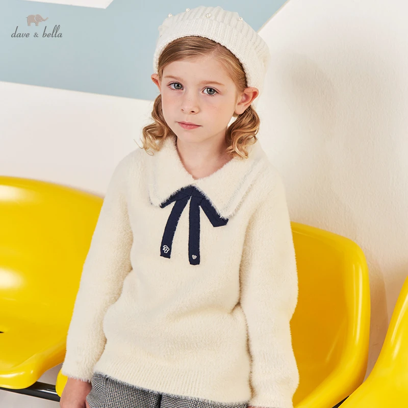 DKY20151 dave bella ziemas ź5 y-13Y bērnu drēbes, bērnu modes loku džemperis appliques džemperis meitenēm, augstas kvalitātes apģērbs