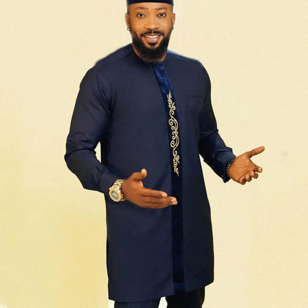 Jaunu Nacionālā Stila Iederas Jauniešu Ikdienas Navy Stand Apkakli Krekls Musulmaņu Modes Zaudēt Dashiki Top Print Āfrikas Drukāt Vidū Garums Augšu