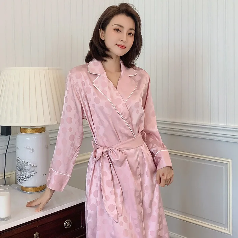 Kimono Drēbes Sleepwear Sieviešu Mājas Apģērbu Ar Garām Piedurknēm Rozā Homewear Intīmas Apakšveļa 2021. Gada Rudenī Jaunu Naktsveļu Naktskrekls