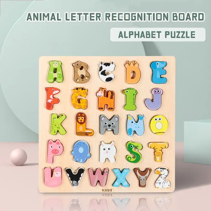 Koka Dzīvnieku Burta Formas atbilst Spēles Bērniem Agrīnās Izglītības Montessori Izziņas Saprast Valdes 3d Puzzle Bērnu Rotaļlietas