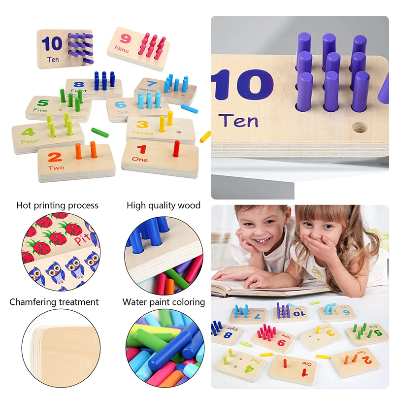 Koka Matemātikas Rotaļlietas Attēlu Atzīšanas Numuru Atbilstošas Nūjas Izglītības Rotaļlietas, Mācību līdzekļi Unisex Bērnudārza Bērniem