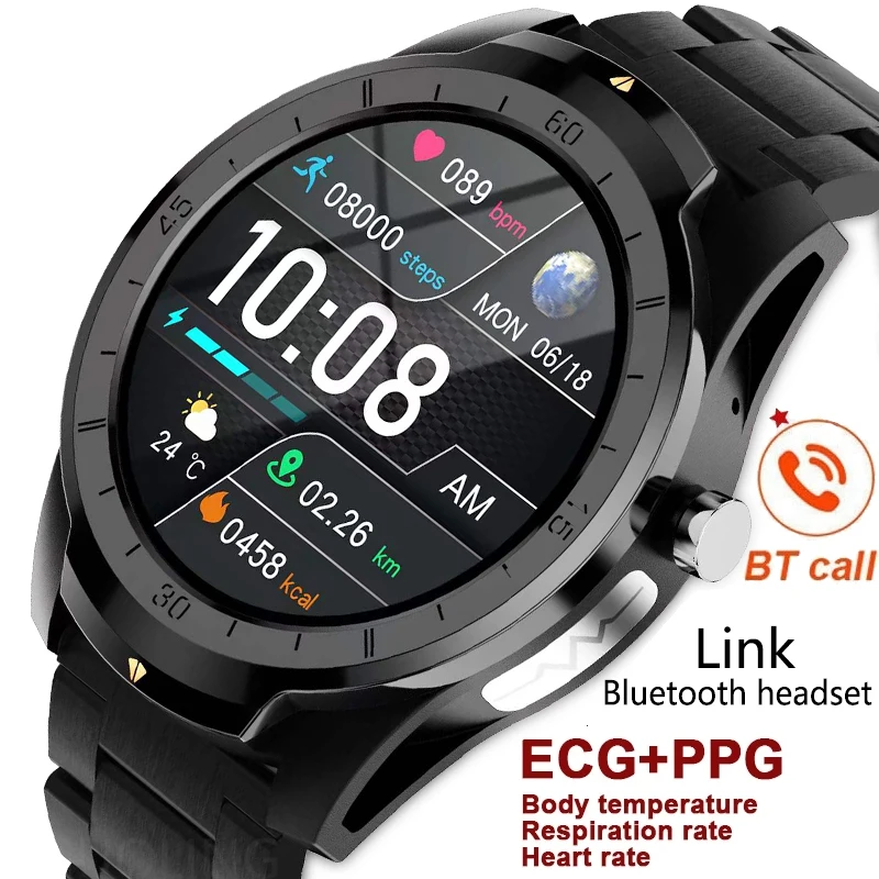 Modes Biznesā Sporta Skatīties Bluetooth Zvanu Vietējās Mūzikas Smart Skatīties Vīrieši EKG PPGBody Temperatūra, asinsspiediens Veselības Smartwatch 0