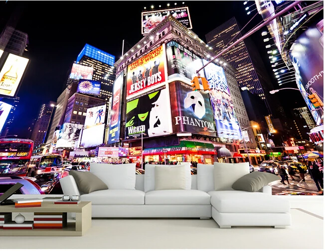 Pasūtījuma 3D gleznojumi,New York Times Square Ielas Nakts,viesistaba, dīvāns, TV sienas guļamistabā sienas grāmata