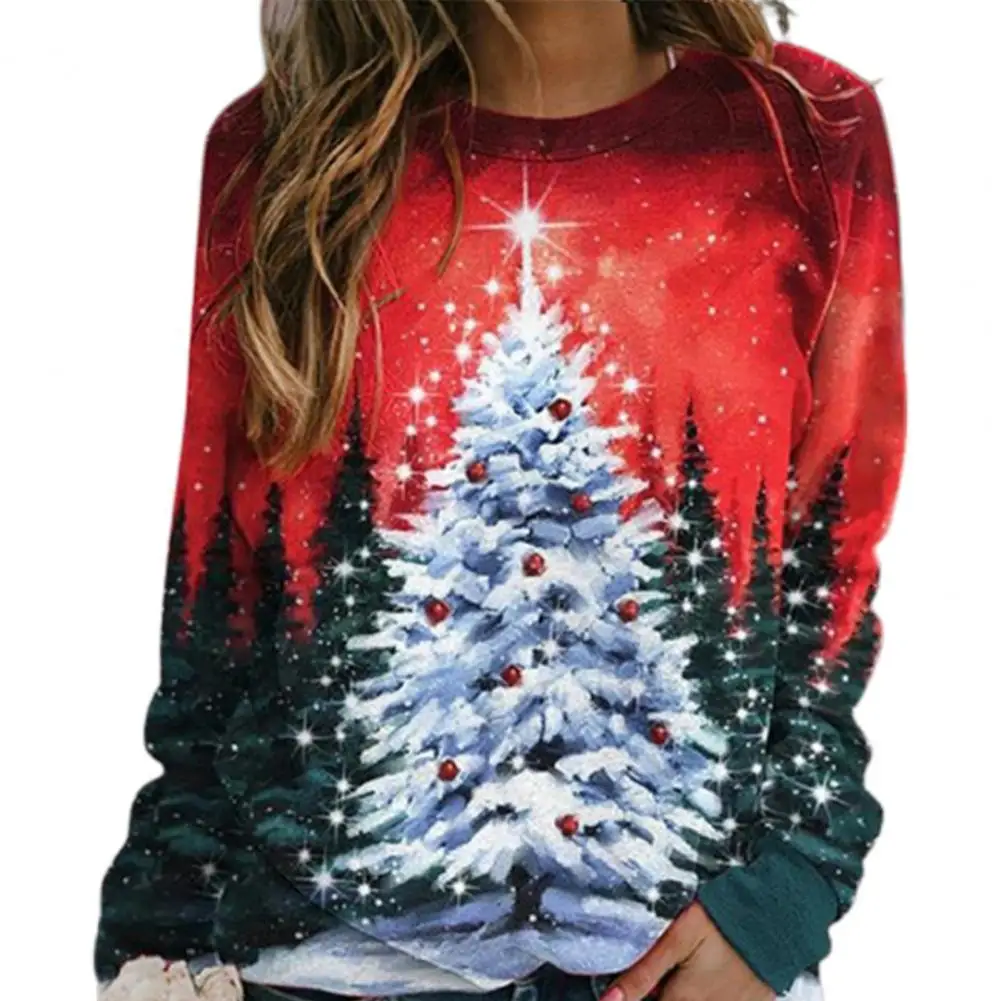 Pelēkā Vārna Sievietēm Ziemassvētku Eglīte Drukāt Raibs Džemperis Sieviešu Krekls Ar Garām Piedurknēm O-Veida Kakla Stretchy Ziemassvētki Blūze Topi, Virsdrēbes 0