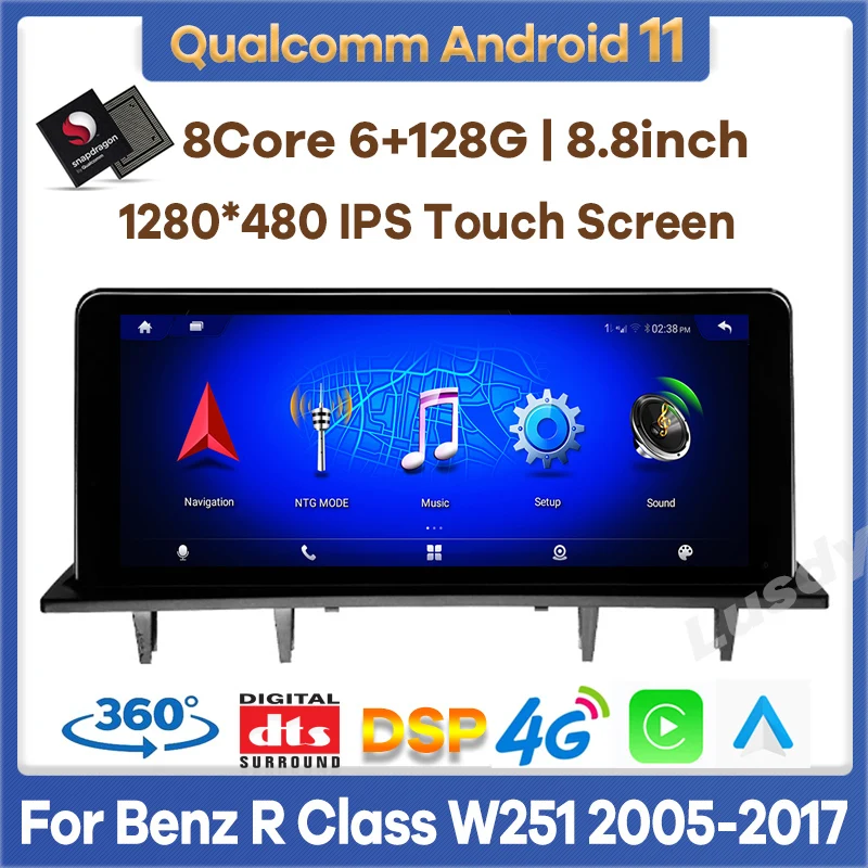 Qualcomm 6+128G Android 11 Automašīnas Video Atskaņotājs Mercedes Benz R Klase W251 2005-2017 Auto Radio Stereo CarPlay Ekrāna Galvas Vienības