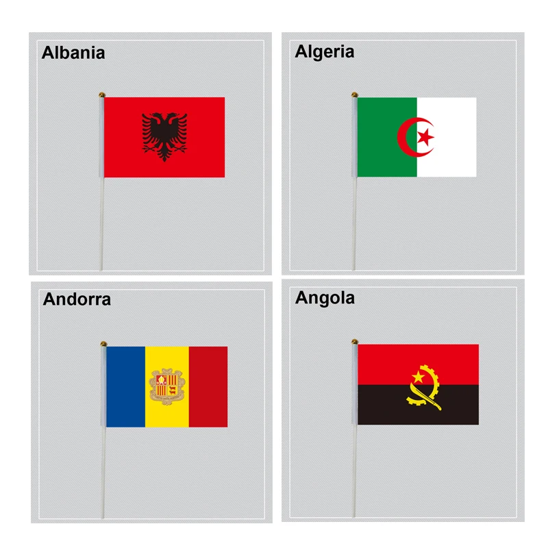 Rokā Karogu ar poļiem Albānija Alžīrija Andora Angola Valsts valstīs 14*21cm Poliestera Maza Izmēra Peld Banner Custom 0