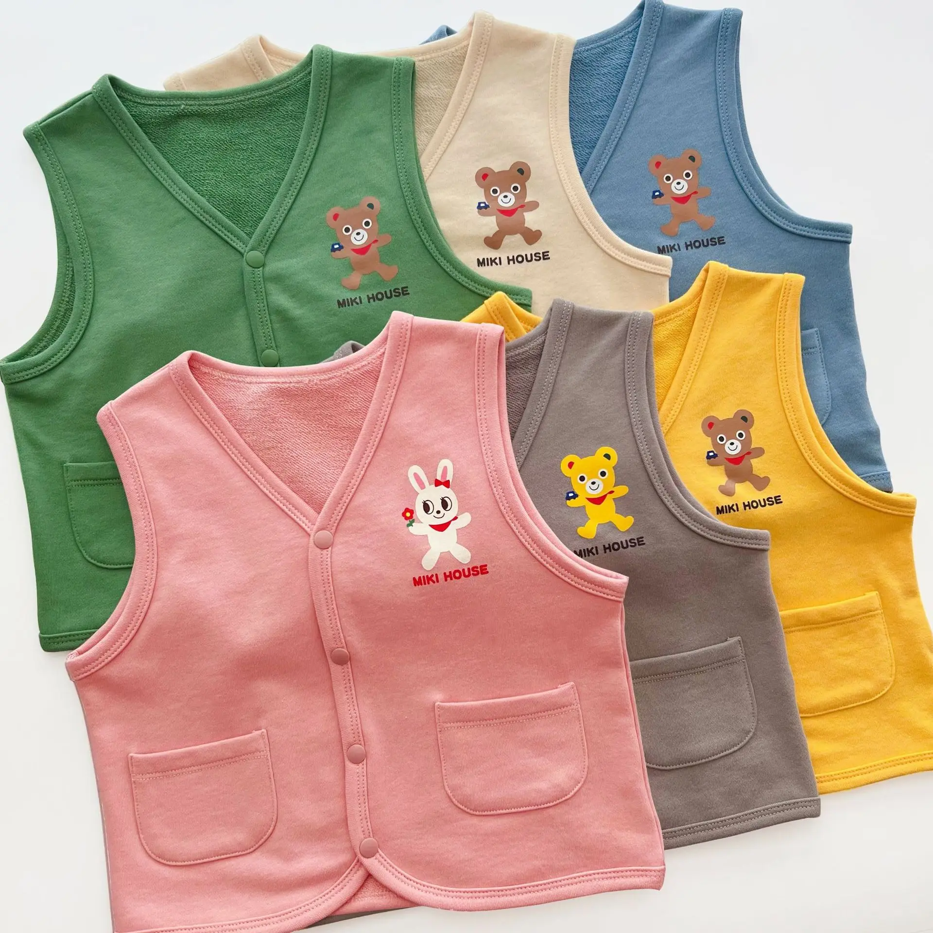 Toddler Toddler Veste Meitene Ziemas Drēbes, 1-8Y 2022. gada Rudenī Jaunu Zēnu Apģērbi no Kokvilnas Frotē Krāsu Zaķis, Lācis Atvērt Pogas, Vestes