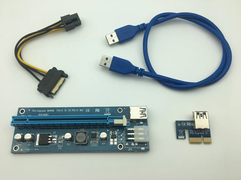 VER006C Stāvvadu Karte 1x, lai 16x PCI Express PCI-E Extender USB 3.0 Kabelis SATA, uz 6Pin IDE Enerģijas Bitcoin Mining Miner Antminer
