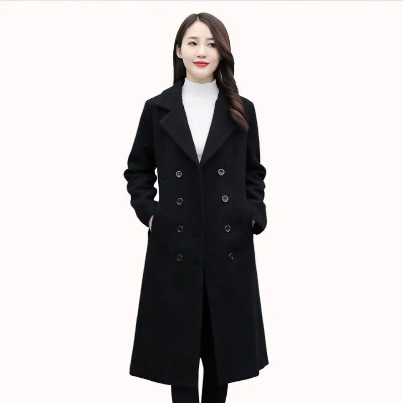 Vilnas mētelis Sieviešu Vidū-Leng Sieviešu Apģērbu Jauns korejiešu Stilā, Tautas divrindu Sabiezējumu Plānās Rudens Ziemas Vilnas Outwear