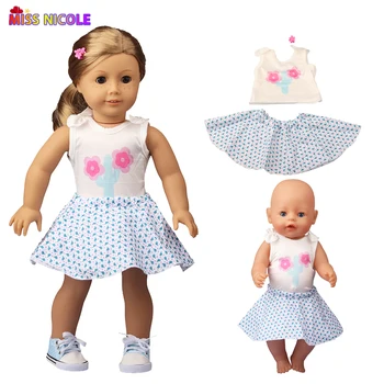 18 Collu Amerikāņu Leļļu Apģērbs Dubultu Ziedu Kleitu 43 Cm New Baby Born Lelle, Lai Meitenei Dāvanu Leļļu Piederumi