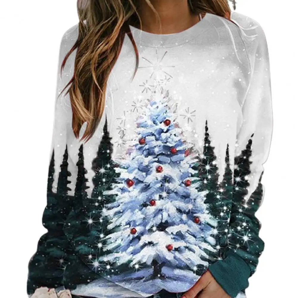 Pelēkā Vārna Sievietēm Ziemassvētku Eglīte Drukāt Raibs Džemperis Sieviešu Krekls Ar Garām Piedurknēm O-Veida Kakla Stretchy Ziemassvētki Blūze Topi, Virsdrēbes 1