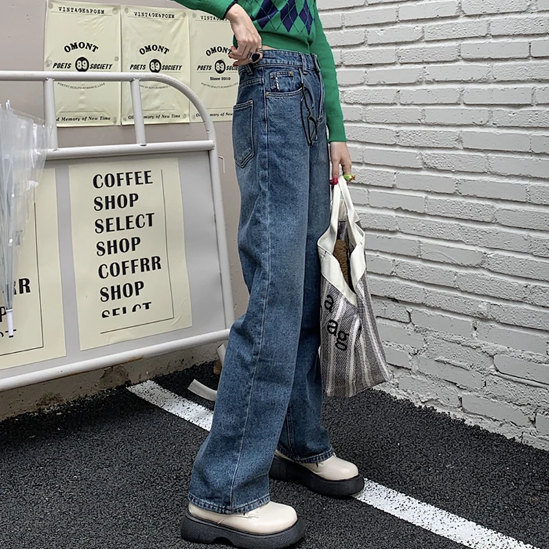 Džinsi Gadījuma Augsto Vidukli, Zaudēt Sieviešu Streetwear Vintage Ilgi Taisni Džinsi Džinsa Bikses Sieviešu Bikses 3