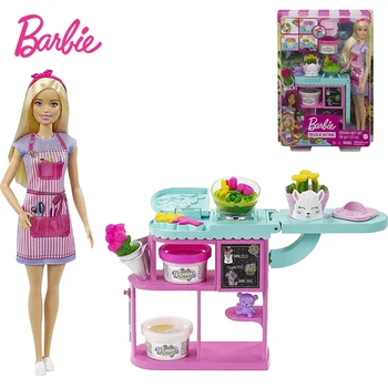 Barbie Sākotnējo Florists Playset Lelle 12Inch Blondīne Barbies Lelles Ziedu-Pieņemšanas Stacijā Rotaļlietu Komplekts Bērniem Interaktīvā Dāvanas GTN58