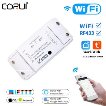 CoRui 10.A WiFi/433 Smart Switch eWelink/Tuya App Kontroles Slēdzis Modulis Taimeris Tālvadības Balss Vadība Darbojas Ar Alexa, Google Home