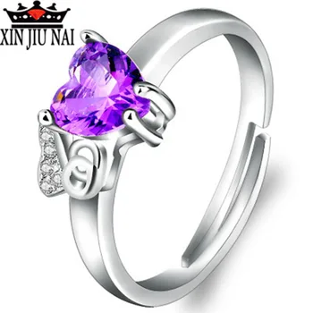 Eiropas moderns sirds formas violeta kristāla zircon CZ meitene gredzenu puse brīvdienu dāvanu CZ kāzu Gredzenu, Saderināšanās ir laulības Gredzens