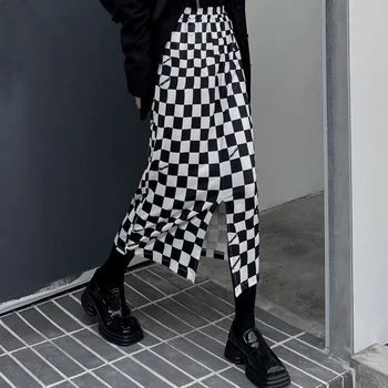 Gari Svārki Sievietēm Harajuku Pleds Faldas Largas Mujer Rudens Elastīgs Viduklis Šiks Tīņi Streetwear Slim Visu maču Ins Drēbes Retro