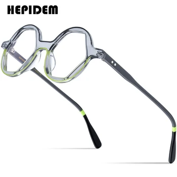 HEPIDEM Pulveris Acetāts Brilles Vīriešiem 2022 Vintage Retro Daudzstūris Recepšu Brilles Sievietēm, Optiskās Brilles Briļļu 9301