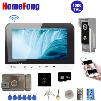 HomeFong Bezvadu Video Domofons Wifi Video Durvju Tālrunis Durvju zvans ar Elektrisko Bloķēšanu, Mājas, Dzīvokļu Drošības 7 Collu Monitors, 0