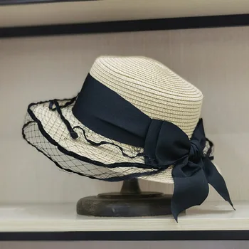 Jauno Japānas Flat Top Fedora Cepures Sieviešu Modes Acs Mežģīnes Salmu Cepure Dāmas Salmu Cepure, Cepures Elegants Kāzu Svinības Gadījuma Vāciņi