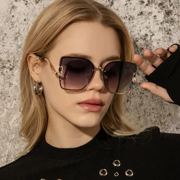 Laukumā bez apmales Saulesbrilles Sieviešu Modes Dizainere Slīpumu, Lielgabarīta, Saules Brilles Retro Griešana Dimanta Brilles UV400