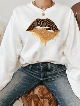 Leopard Lūpu Akvarelis, Puloveri Rudens Sezonā Drukāt Apģērbu Modes Gadījuma Sieviešu Rudens, Pavasara Sieviešu Grafiskais Sporta Krekli