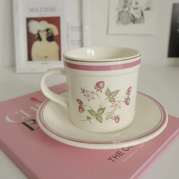 Nordic Small Ziedu Rozā Keramikas Kauss Šķīvītis Latte Tējas Dzeršanu Brokastis Kausa Kāzu Dekoratīvās Atkārtoti Kafijas Tasi Komplekts